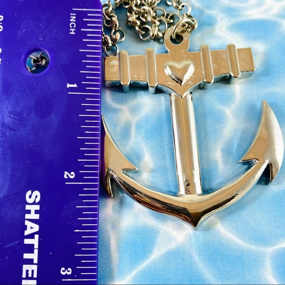 Large silver-tone Anchor pendant necklace sailor pinup - Picture 2 of 5